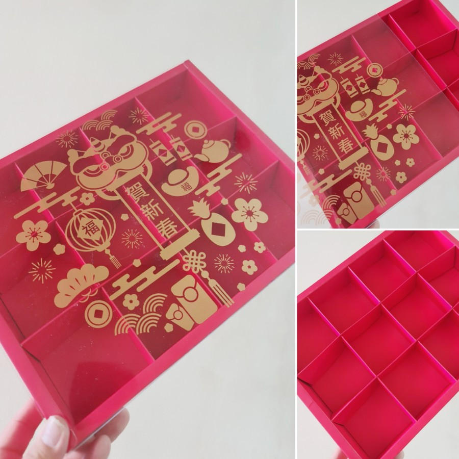 

10pcs Dus Mika Imlek Sekat 12 uk. 7.3x7.3x4.5 cm " CNY II " - Merah