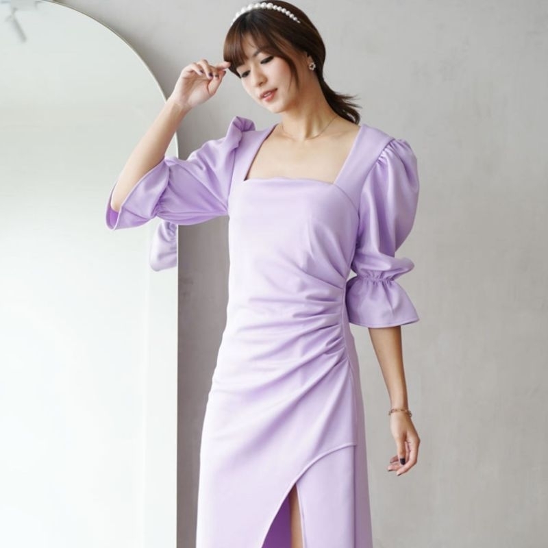 Dress lengan balon dress pesta korean style/Maxi Dress Pink Berry/dress scuba maxi dress/dress kerah
