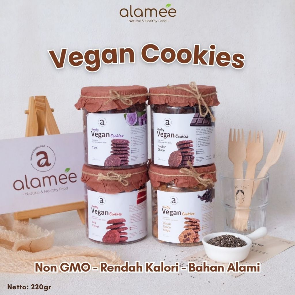 

ALAMEE Vegan Cookies Kue Kering Cemilan Diet Snack Sehat Healthy Less Sugar 220gr