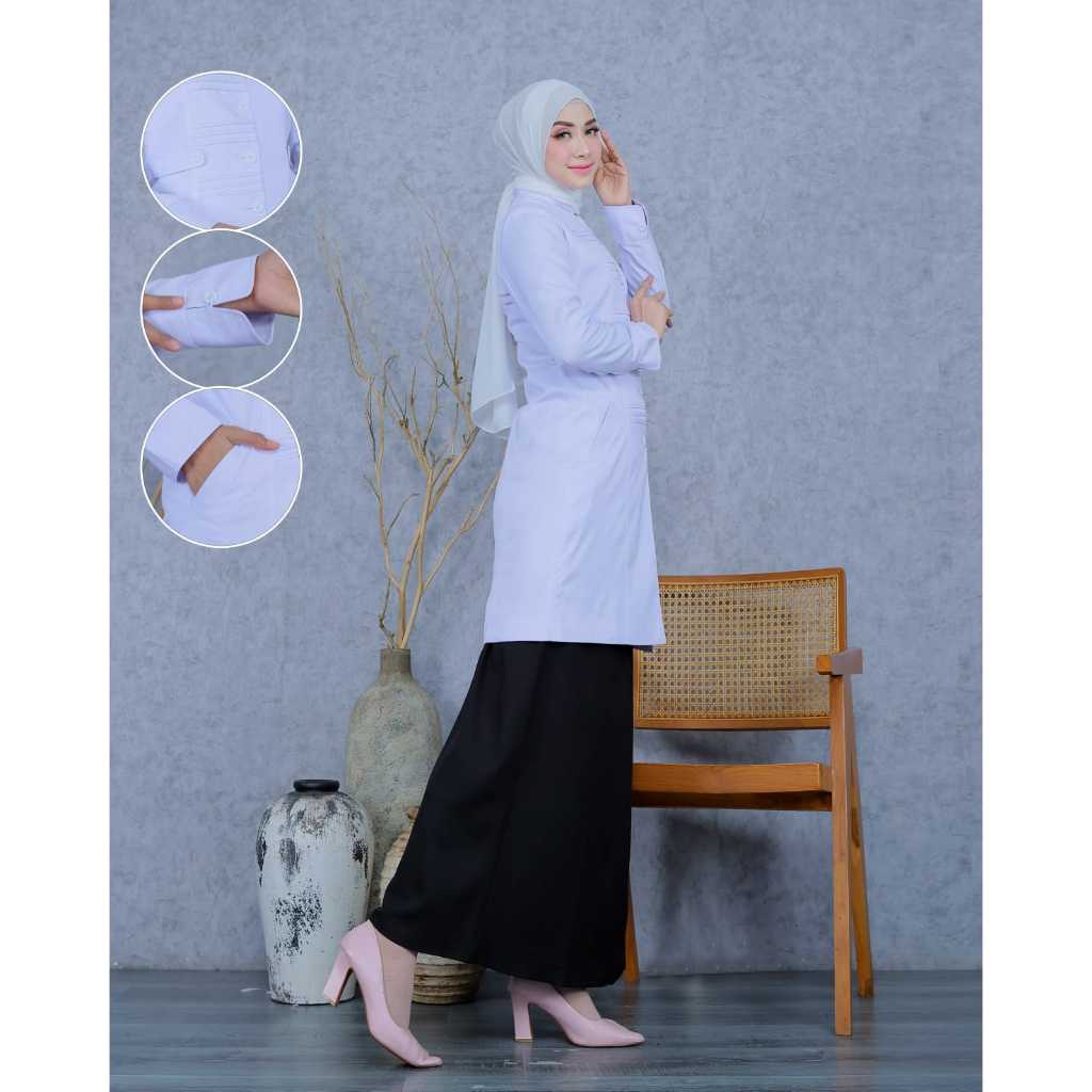 Seragam Kerja Dinas Tunik Stik Garis Putih Hitam Wanita setelan rok A/celana panjang/rok span bahan 