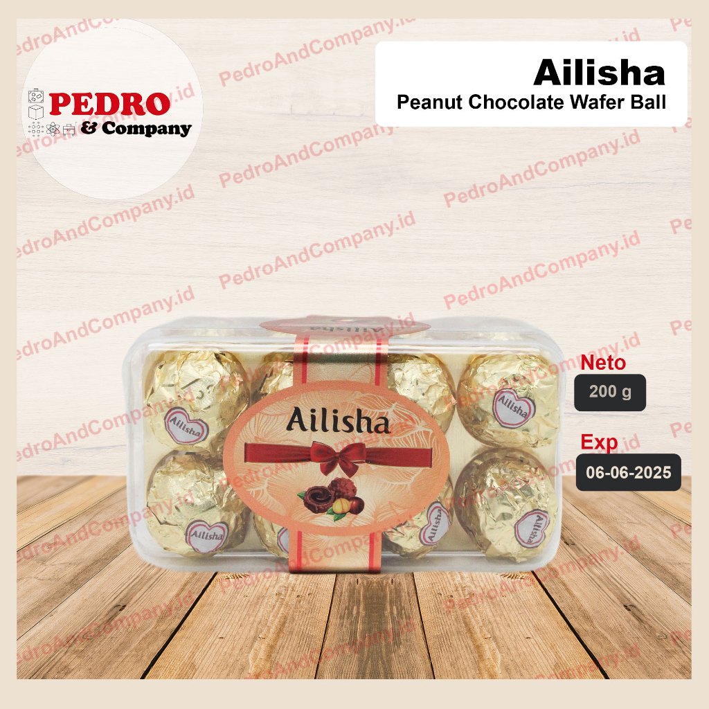 

Ailisha chocolate peanut wafer ball coklat 200 gram isi 16 pc