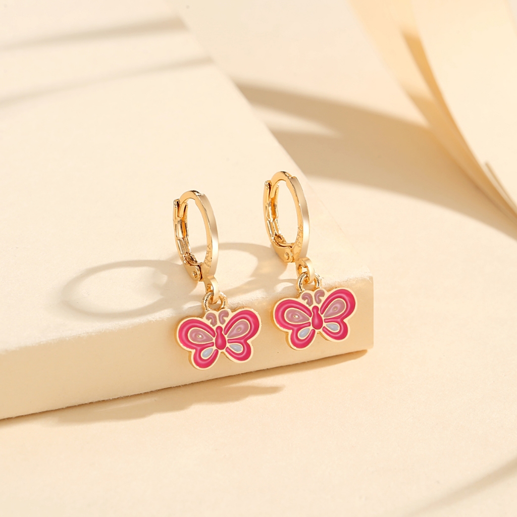 LM535 [COD]  Fashion Kupu-kupu Anting Anak Titanium Lapis Emas Perhiasan Imitasi Anting
