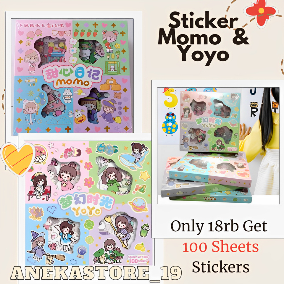 

Sticker Rainbow Momo/ Yoyo Isi 100 Sheets Mix Warna Mudah ditempel Lucu Lucu Waterproof