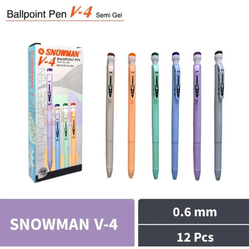 

(Pak/12Pcs) SNOWMAN - Bolpen V4 0.6mm