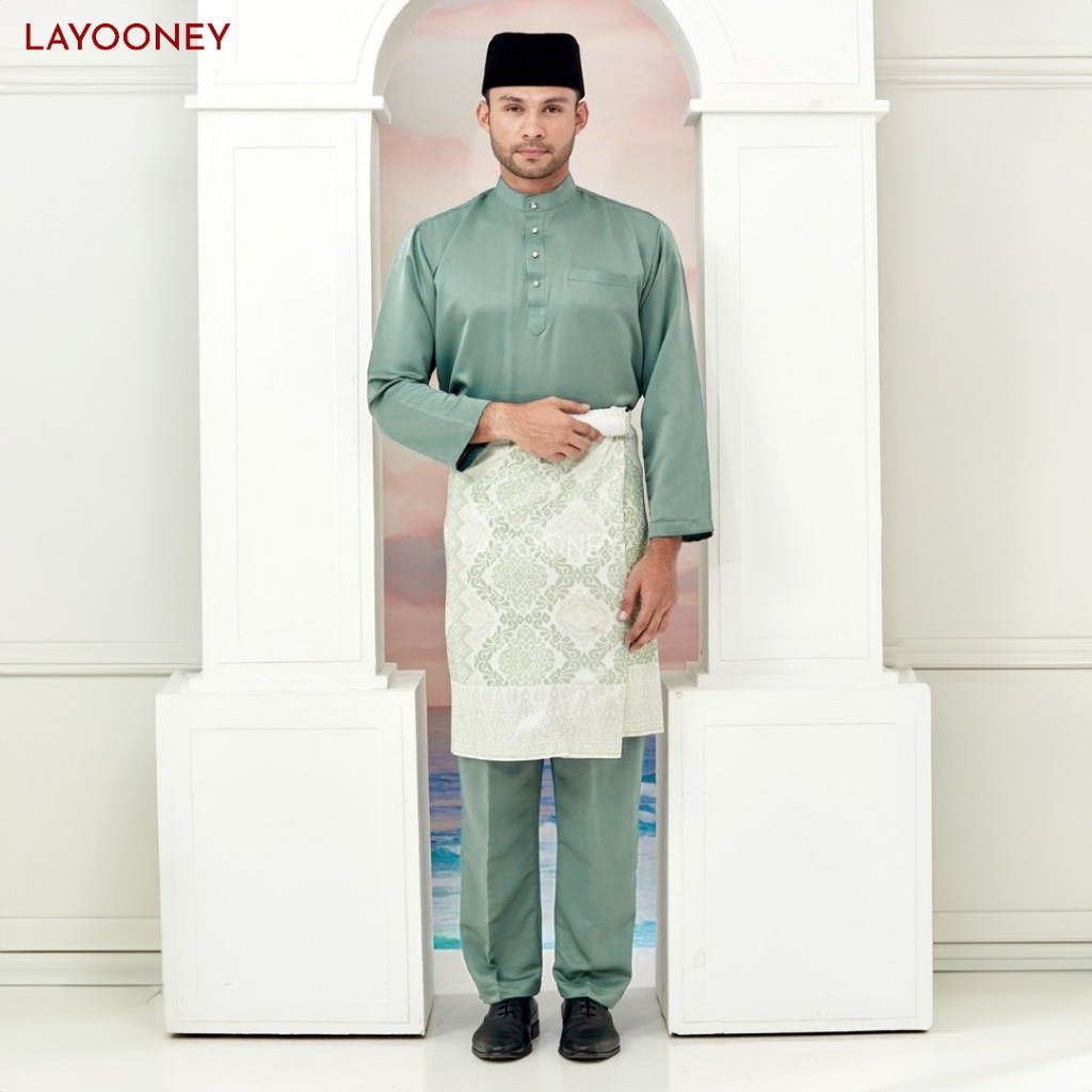 Setelan Baju Melayu Pria Teluk Belanga Katun Toyobo Pakaian Muslim Cekak Musang Koko  Hijau Wardah
