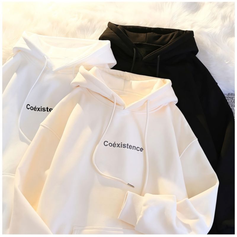 HOODIE SIMPEL WORD COEXISTENCE JUMBO BIG SIZE PRIA WANITA (XXL, XXXL, XXXXL, XXXXXL)