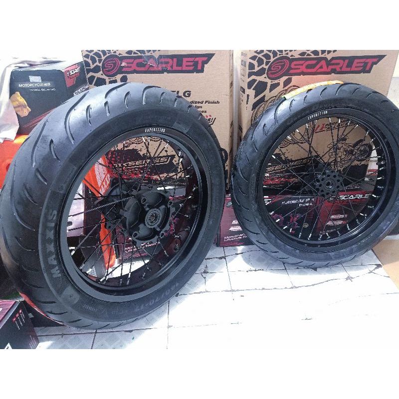 Paket Wheelset Velg Supermoto Super Moto Yamaha  WR WR155  Jumbo Paketan Velg WR 155R Sepaket Pelek 