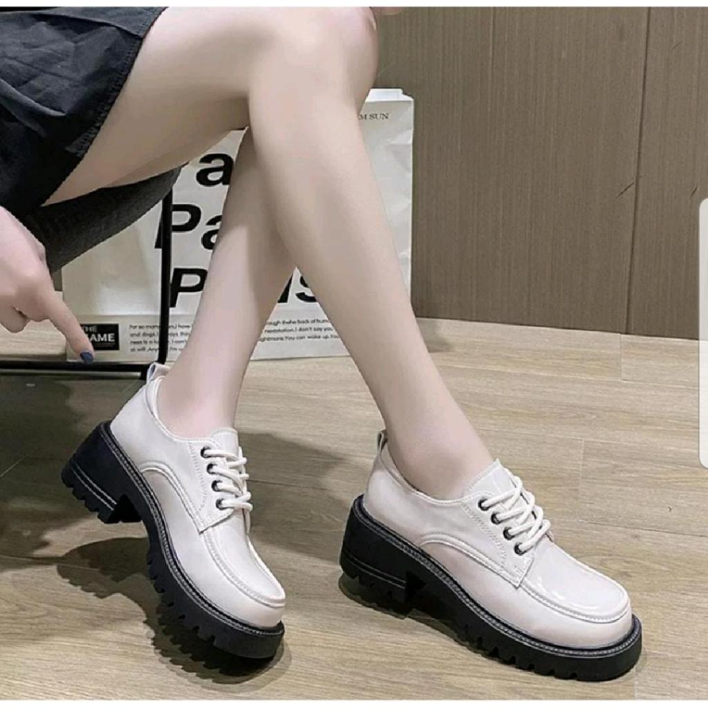 PREMIUM Sepatu Docmart Wanita Motif Tali Korean Style Tinggi 5cm - Sepatu Oxford Wanita korea