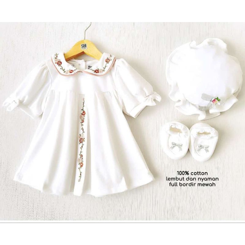 Gaun bayi perempuan putih set,dress bayi putih,gaun aqiqah newbornGAMIS MEWAH AQIQAH/PURE WHITE,BAJU