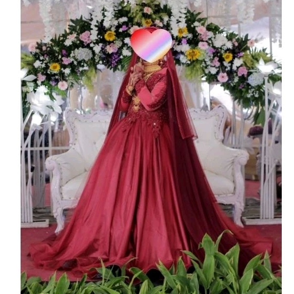 GAUN PENGANTIN MARUN/MAROON (PRELOVED LIKE NEW) | Gaun Pengantin Preloved | Kebaya Pengantin Prelove