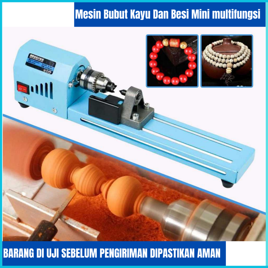 COD Cepat Mesin Bubut Kayu Mini Dan Besi Multifungsi Mesin Kuat Lathe Beads Woodworking 150W dengan 
