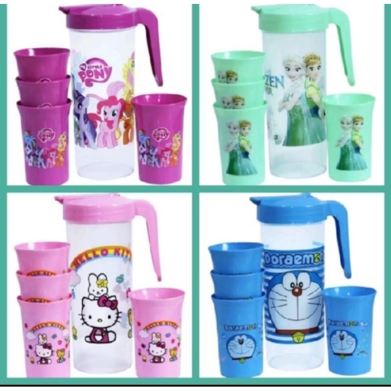 Teko Karakter Beranak Gelas Set Plastik 5 IN 1