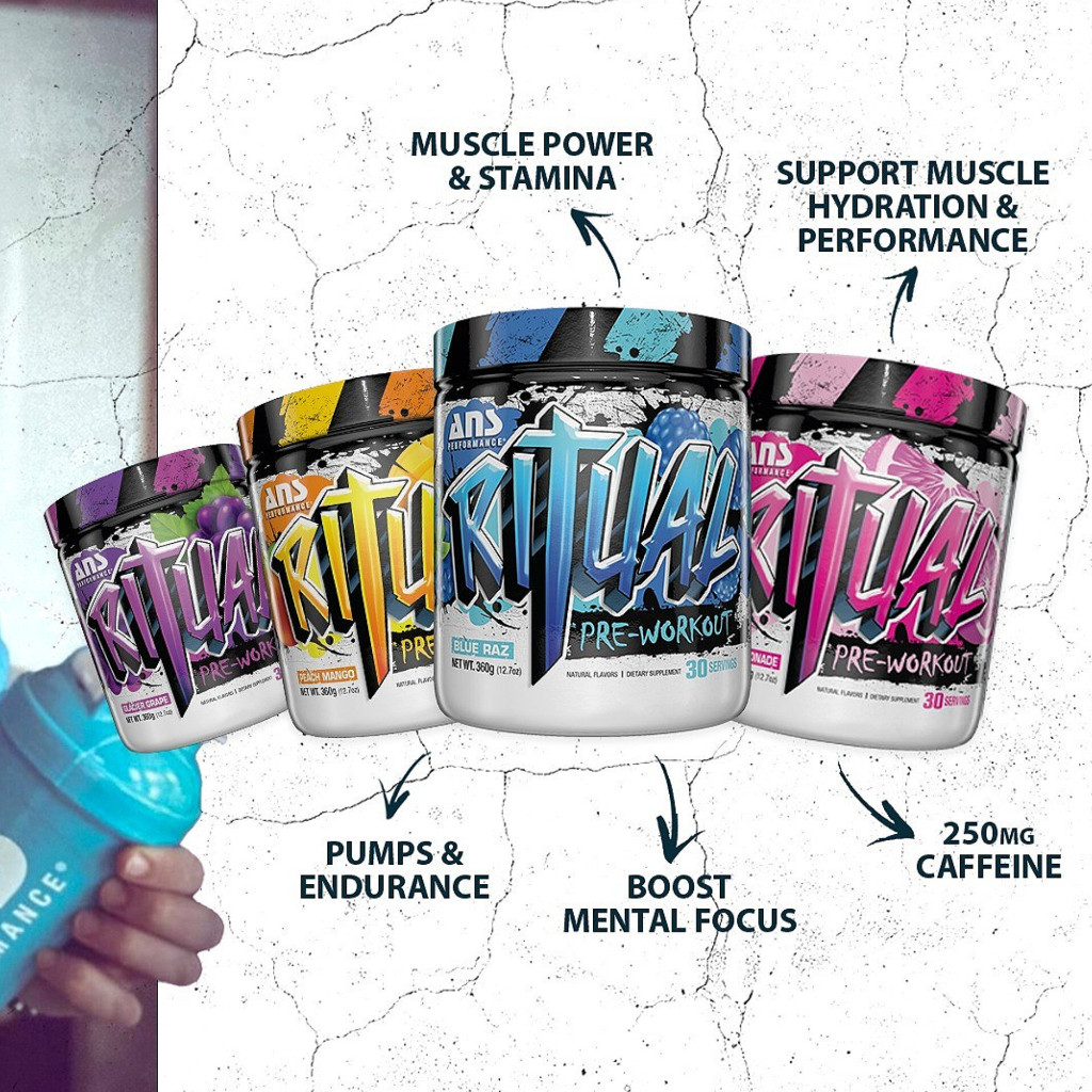 ANS Ritual Pre Workout 30 Serving 360gr PWO PreWorkout Suplemen Fitness Energy Pump Muscle - Blue Ra