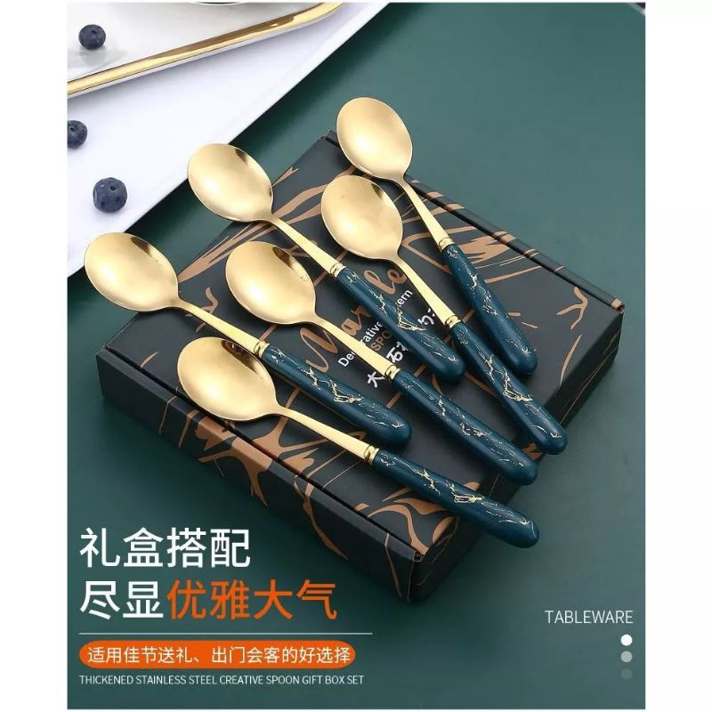 SPECIAL PRICE Sendok Makan Marble isi 6pcs Sendok Viral Sendok Korea