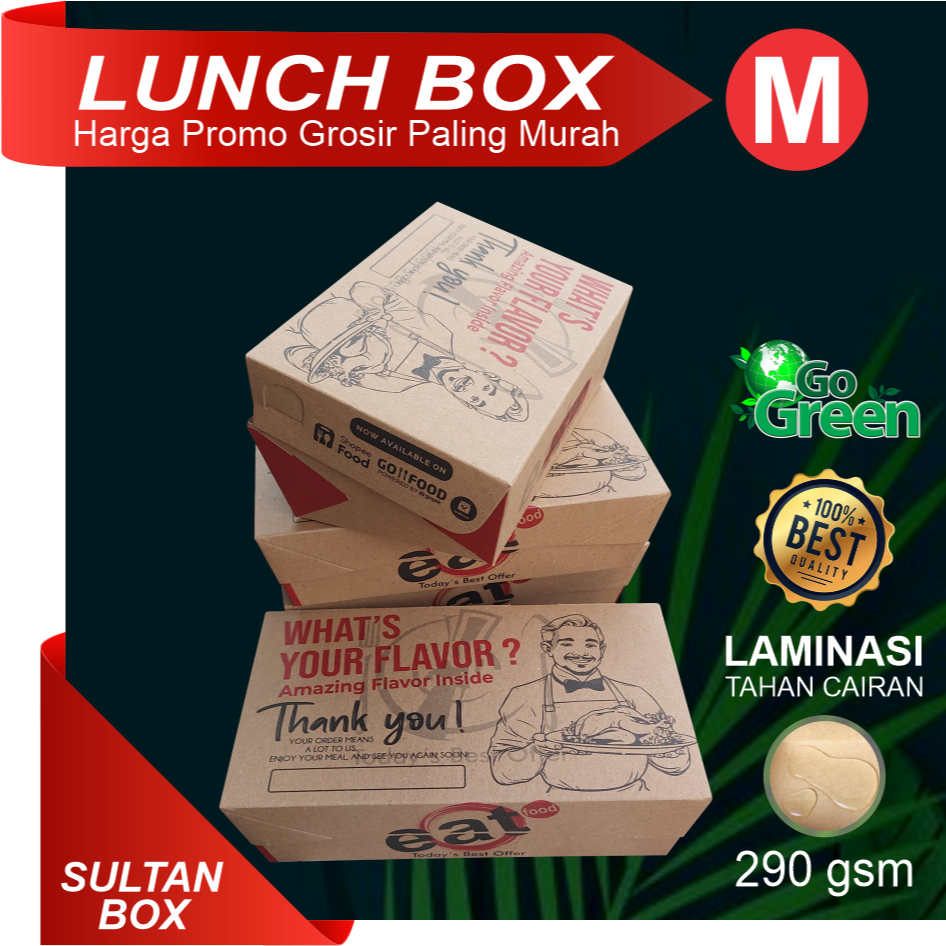 LUNCH BOX M / L CRAFT MOTIF LAMINASI GLOSSY DUS MAKANAN CUSTOM KOTAK NASI GORENG AYAM GORENG MIE GAC