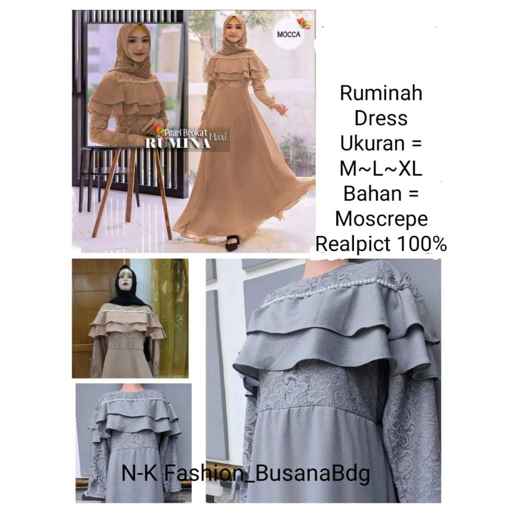 GAMIS BARUKAT RUMINAH  MAXI / UKURAN M~L~XL / GAMIS WANITA KONDANGAN / GAMIS PESTA  LEBARAN PIRAL TE