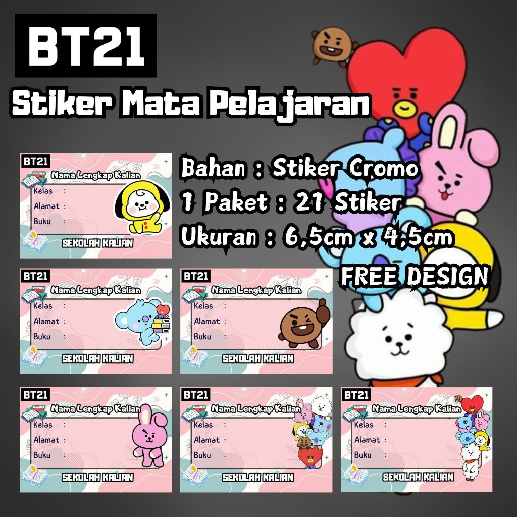 

21 Stiker Mapel - Label Buku Pelajaran - Stiker Mata Pelajaran "Motif BT21