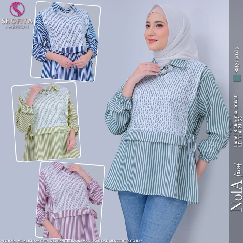 Nola Tunik // Atasan Wanita Motif Garis-Garis Mix Brukat