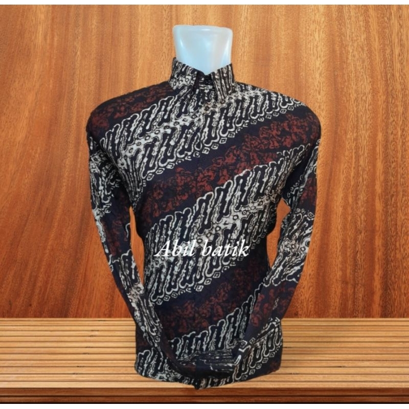 Batik Pria Lengan Panjang Dobby ATBM Tradisional Cap Cirebon Trusmi Sogan
