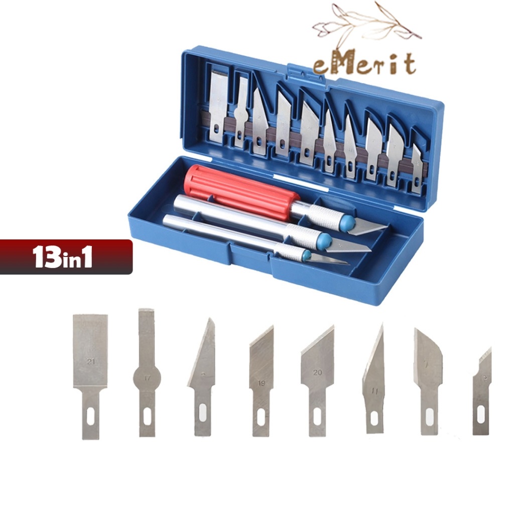 

Pisau Ukir Set 13pcs / Cutter Bentuk Pen Craft Knife & Isi Cutter