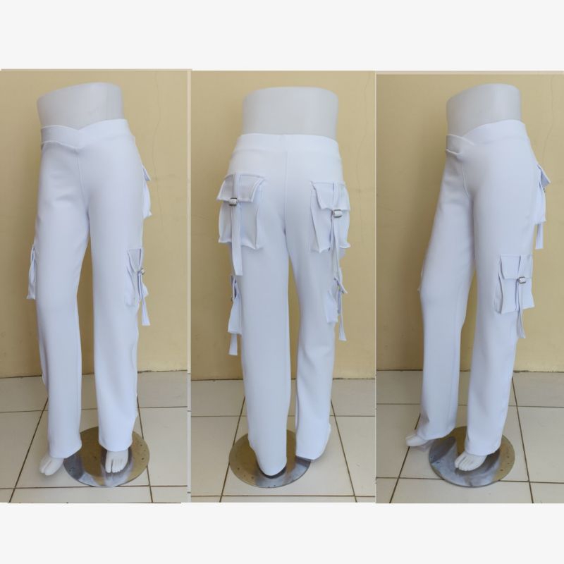 Celana Senam Cargo Putih / Celana Senam Kantong 4/ Celana Olahraga