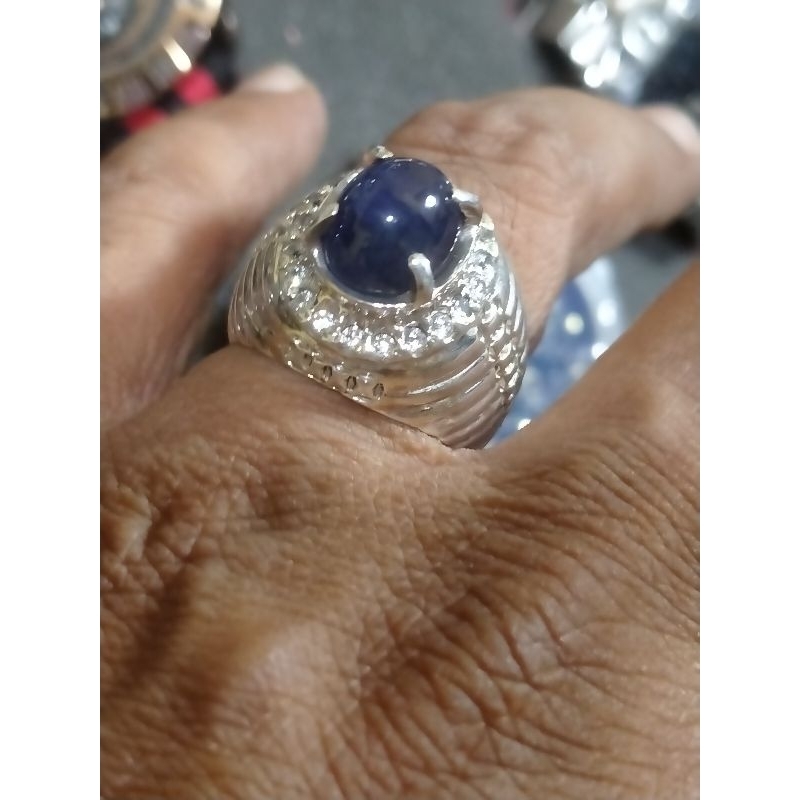 cincin blue sapphire Birma natural no heat est 4-5crt ring perak