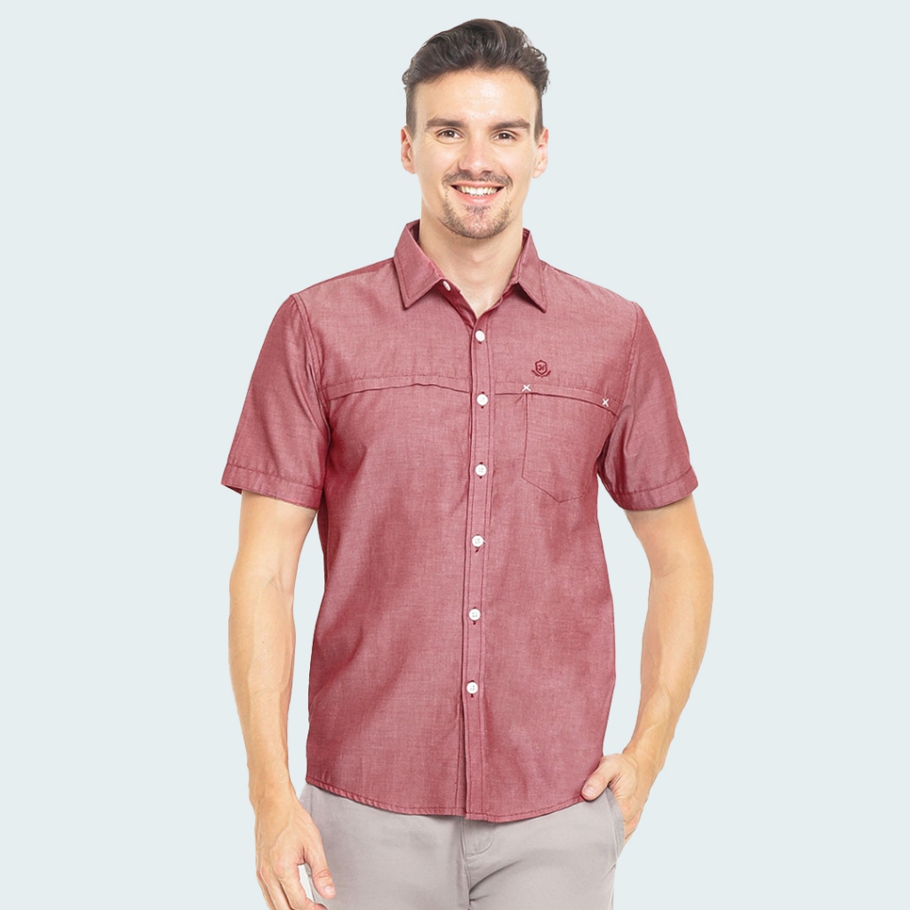 Johnwin - Kemeja Casual - Kemeja Pria - Kemeja Polos - Kemeja Merah - Slim Fit - ASH.670.S880.650.C