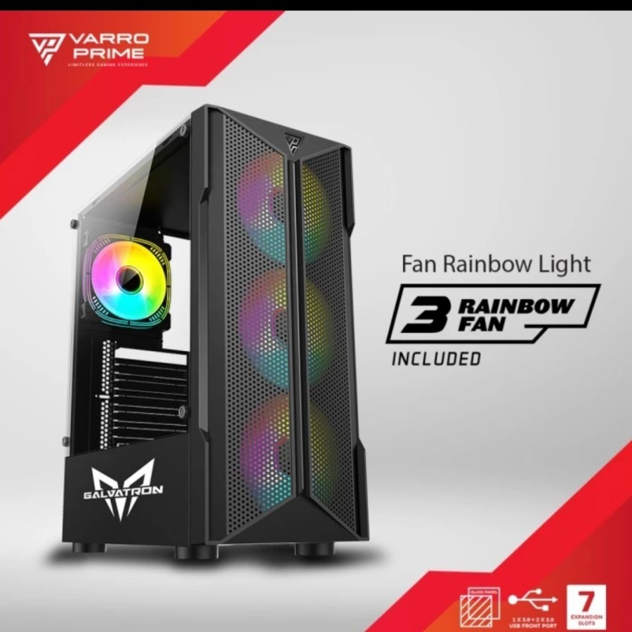 CASING PC GAMING VARRO GALVATRON + 3 FAN RGB Tanpa PSU