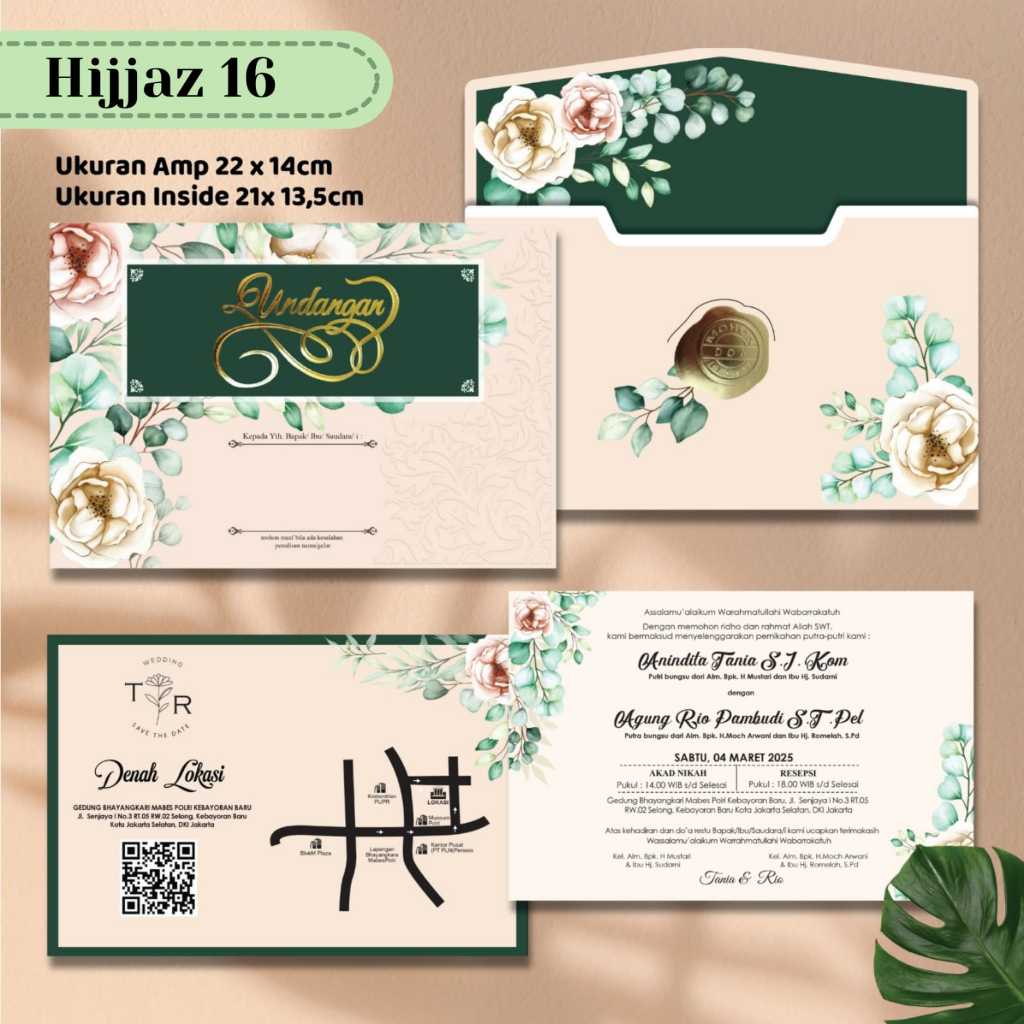 UNDANGAN VIP AMPLOP Embos Warna Hijau Cream Landscape Elegan HardCover Tebal Hijjaz 16