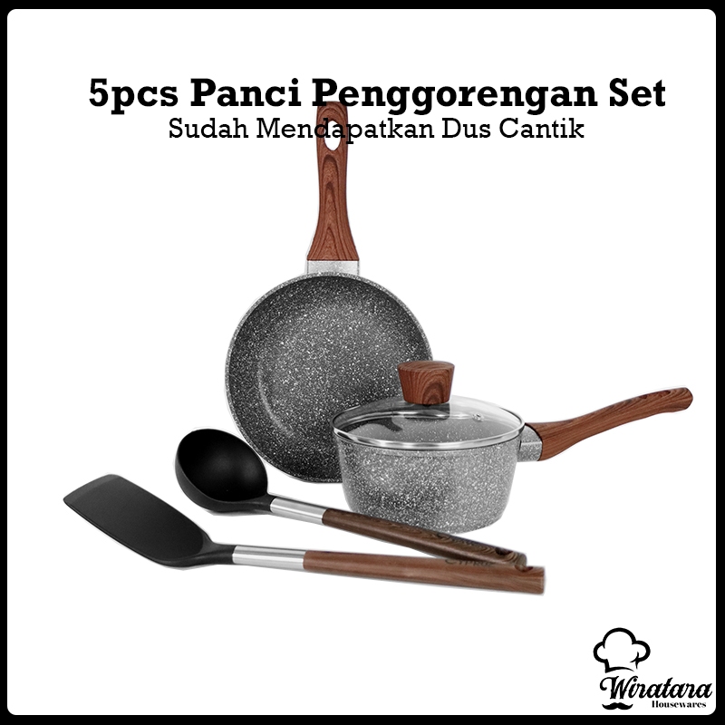 CYPRUZ Panci Set 5pcs Marble Keramik Anti Lengket | Wajan Penggorengan