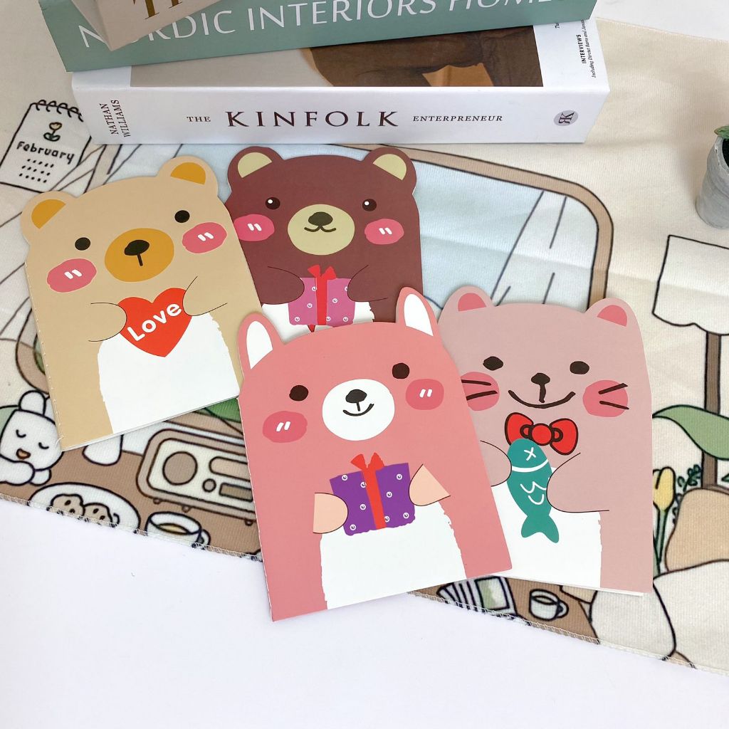 Buku Tulis / Buku Catatan Mini 3R / C7 Notebook Panda Cat Bear Pink Kucing Kitten Beruang Lucu Anima
