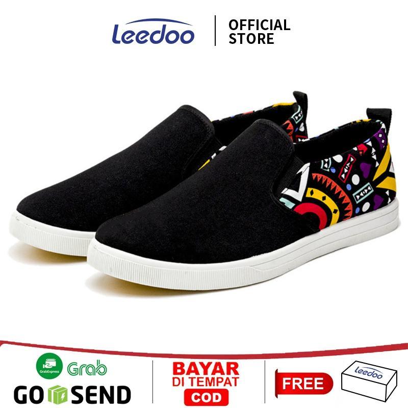Leedoo Sepatu Kanvas Pria Sepatu Slip On Patterns Sepatu Slop Cowok Casual Kekinian MC315