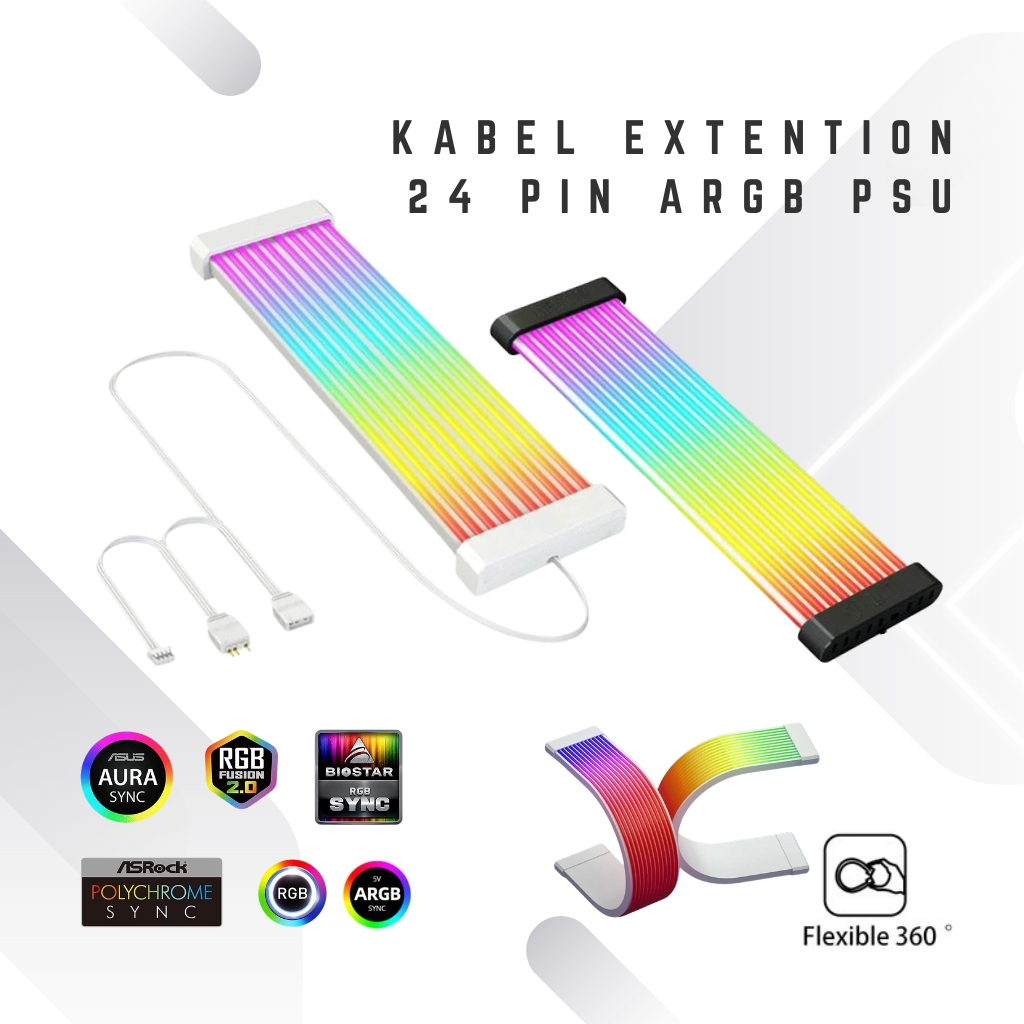 Kabel Extention 24Pin ARGB PSU White/Black Extention Cable ARGB 24Pin Kabel Extention ARGB PSU 24Pin