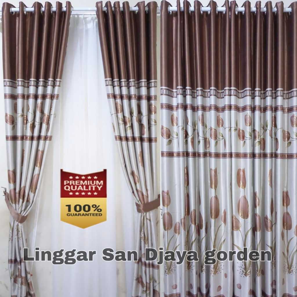 Gorden motif bunga tulip pintu kamar jendela panjang blakout minimalis murah