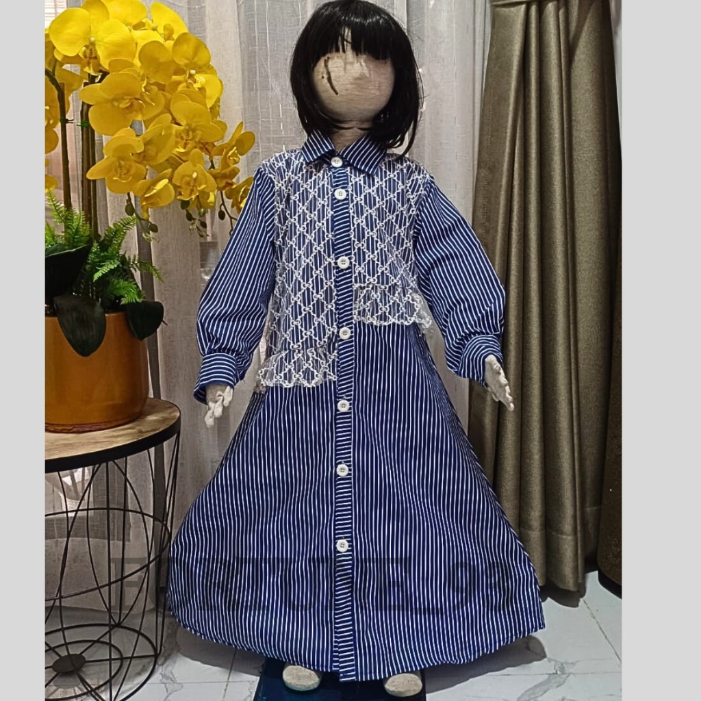 ✔️✔️Gamis Brukat Anak Perempuan Salur katun Import Full Kancing Aktif Rompi Brukat Usia 3 - 12 Tahun