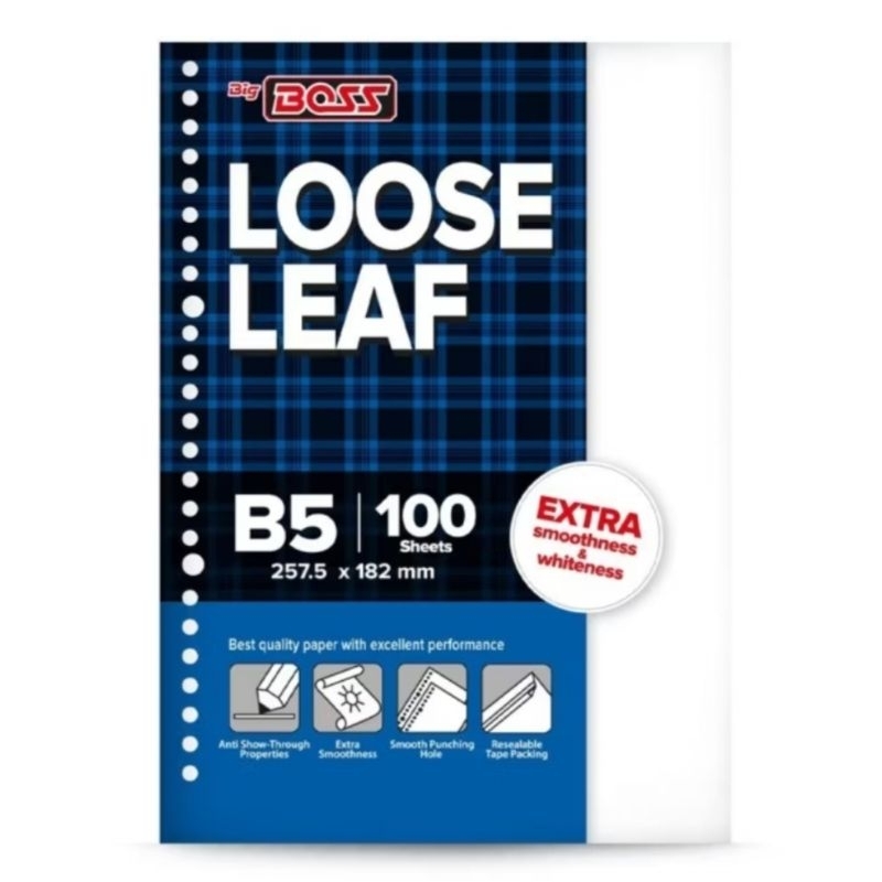 

[PAK] LOOSE LEAF BIG BOSS POLOS B5-100 PUTIH/KERTAS BINDER/ISI BINDER