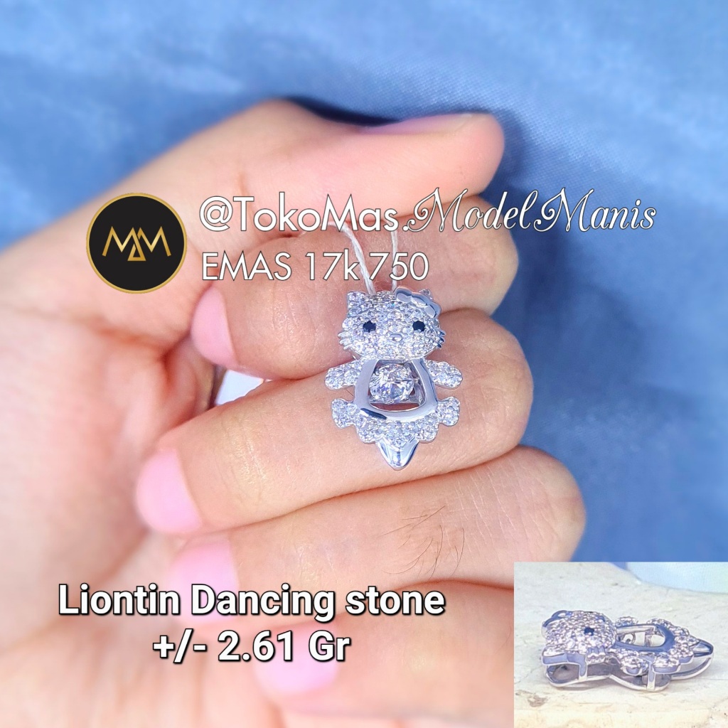 Liontin Dancing Stone Hello Kitty Putih 750 kadar 17k