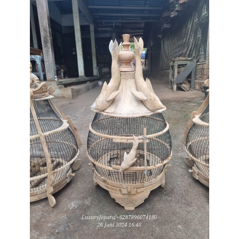 sangkar perkutut kayu jati motif dolpin Mentahan