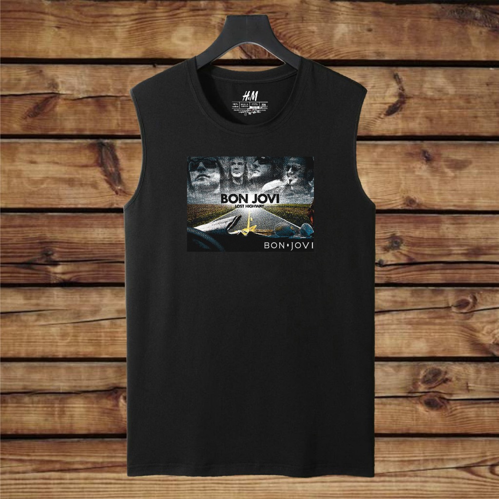 kaos distro rock n roll tanpa lengan BON JOVI kaos lekbong musisi band alternatif rock metal