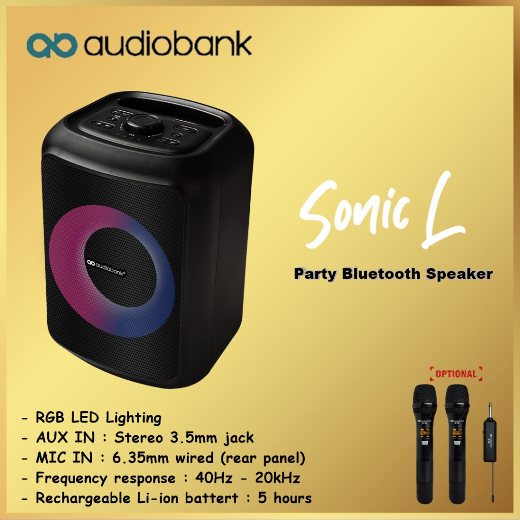 Audiobank Sonic L Speaker Aktif Bluetooth With AUX In Stereo 3.5mm jack MIC In 6.35mm Wired SonicL