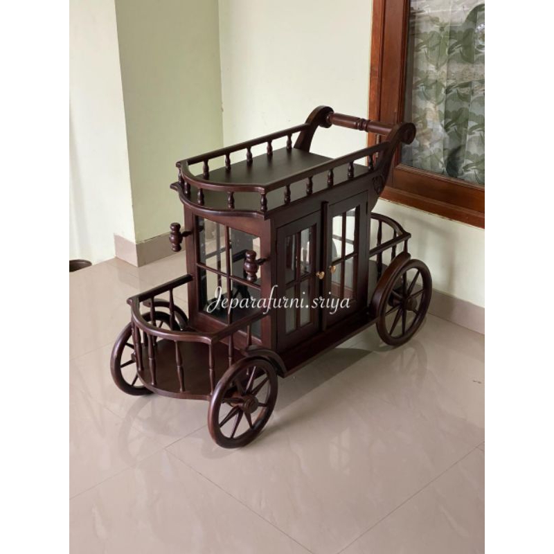 Meja kereta dorong meja teh TROLI KAYU JATI Jepara