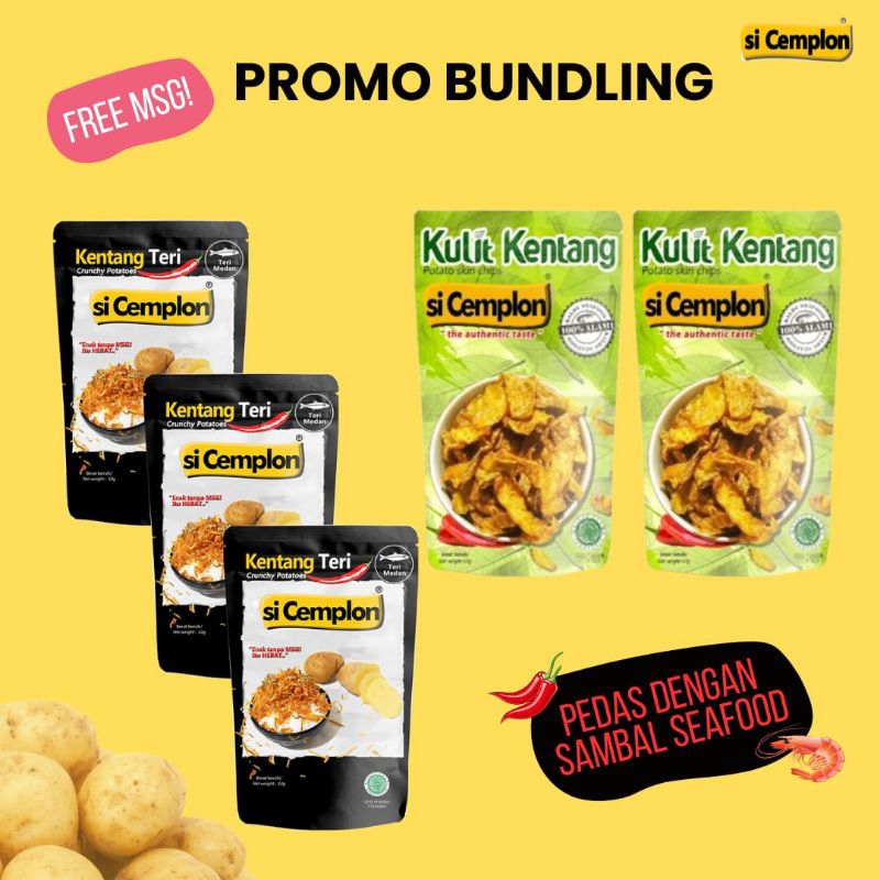 

si Cemplon Kentang Promo Bundling 5 Pcs Varian Teri dan Keripik Kulit Khas Bogor
