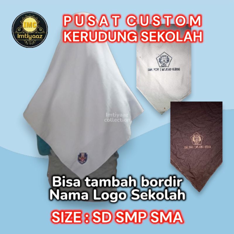 Kerudung Sekolah Segi Empat Custom Bordir Logo Nama Sekolah | SD SMP SMA | Hijab Sekolah Segi Empat 