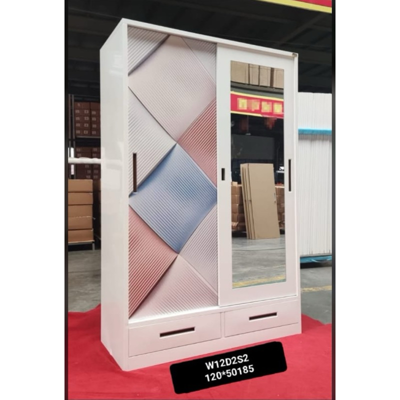 Lemari Pakaian Import Plat Besi Sliding Laci Luar
