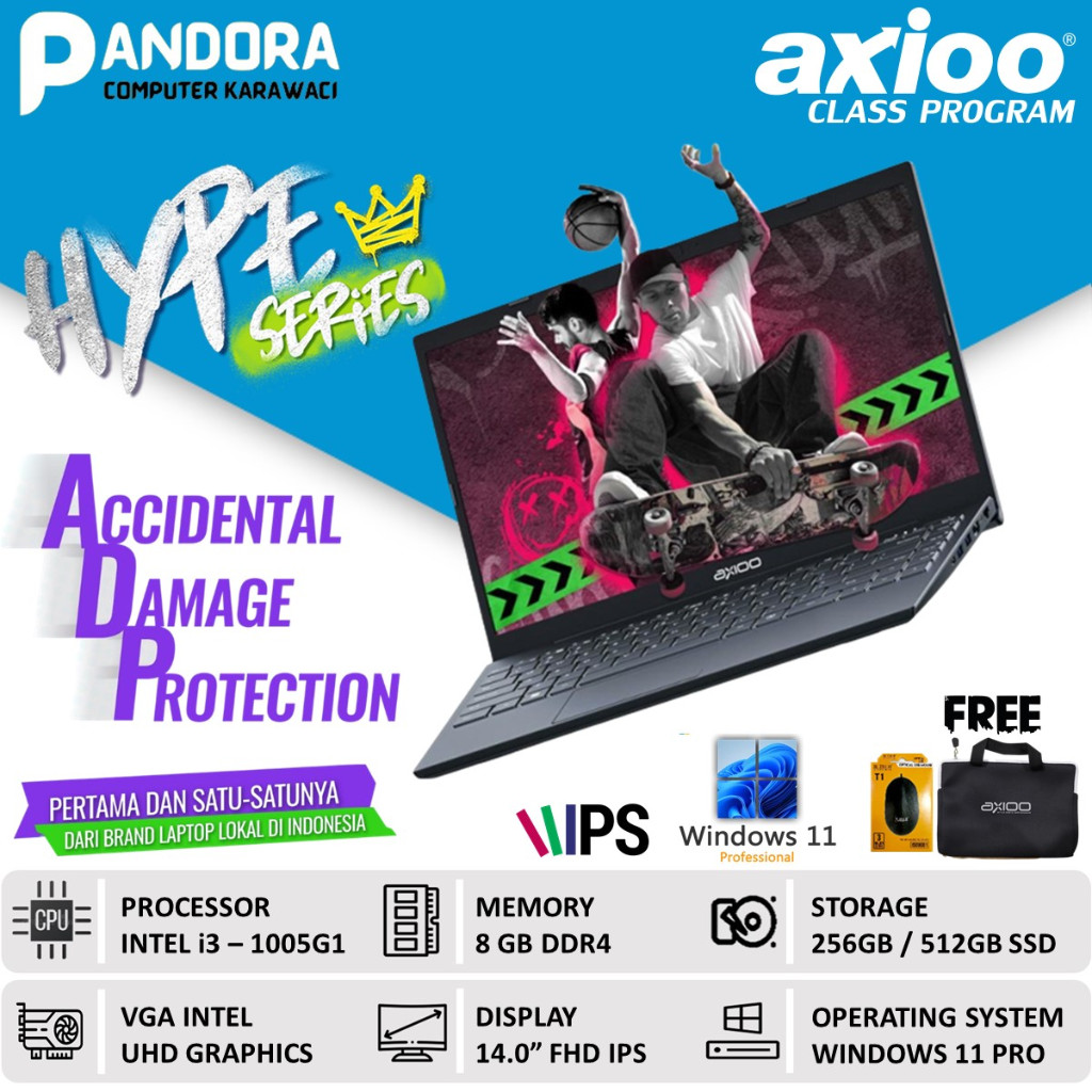 LAPTOP AXIOO HYPE 3 CORE i3 8GB 512GB 14"FHD IPS WINDOWS 11 PRO
