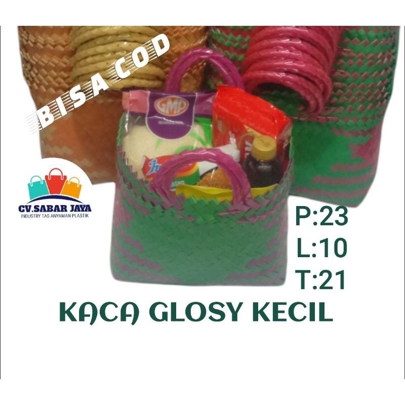 OBRAL MURAH PAKET 12 PCS TAS ANYAMAN PLASTIK KACA TOTE BAG GLOSY UNTUK BINGKISAN SEMBAKO KOTAK NASI