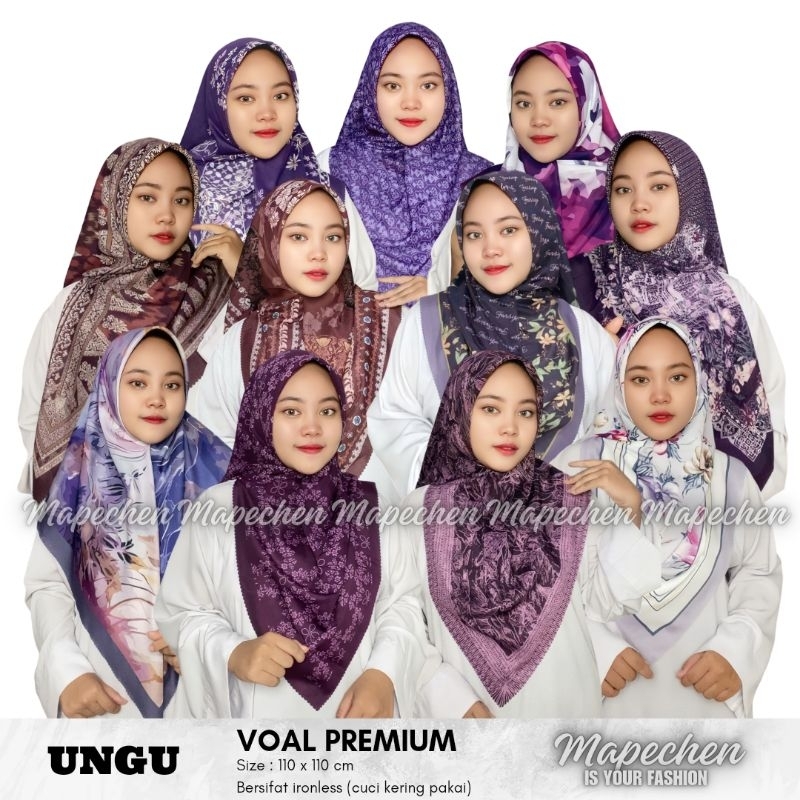 Hijab VOAL MOTIF Jilbab Ungu Lavender Violet Lilac Taro Burgundy Segiempat LaserCut