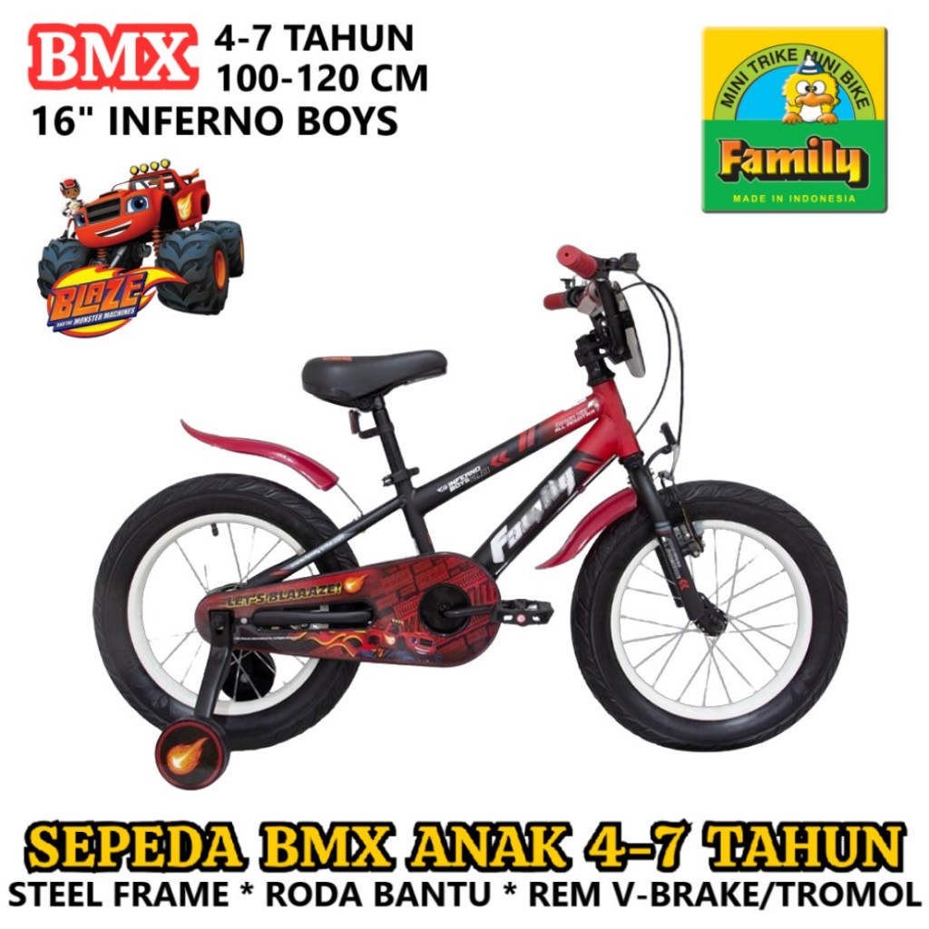 Sepeda Anak Family Inferno Boy BMX 4-7 Tahun 16 Inci Steel V-Brake/Tromol Double Wall Alloy Rim OPC