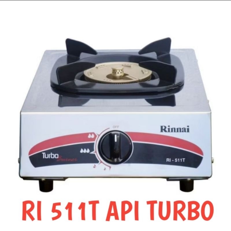 Kompor gas Rinnai 1 tungku TURBO Ri 511T api turbo api besar stainless anti karat