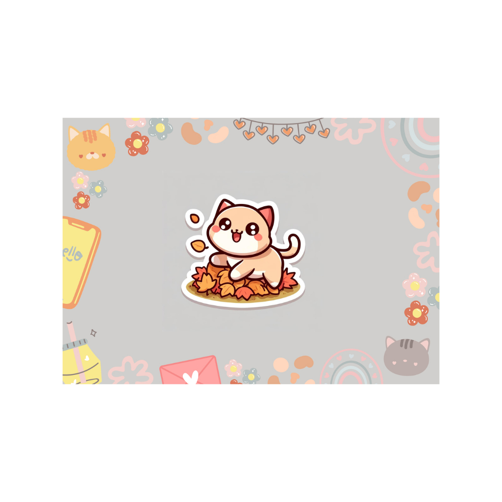 

[Anti Air] Stiker kucing lucu - Sticker Kucing senyum - sticker kucing bermain daun - sticker kucing imut - sticker kucing kecil